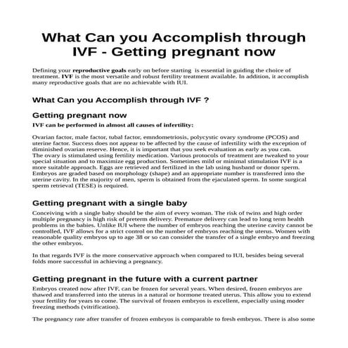 What can you accomplish through IVF - Getting Pregnant Now