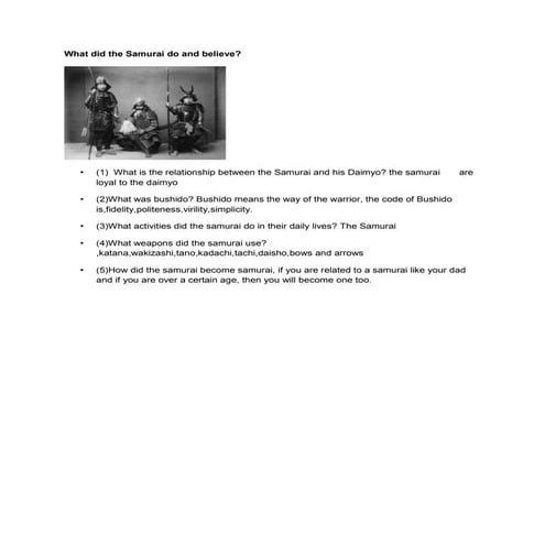 What did the samurai do and believe