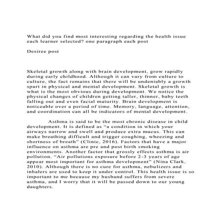 What did you find most interesting regarding the health issue ea.docx