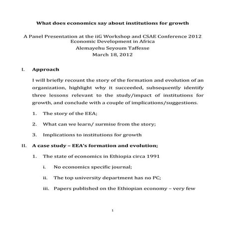 What Does Economics Say About Institutions For Growth