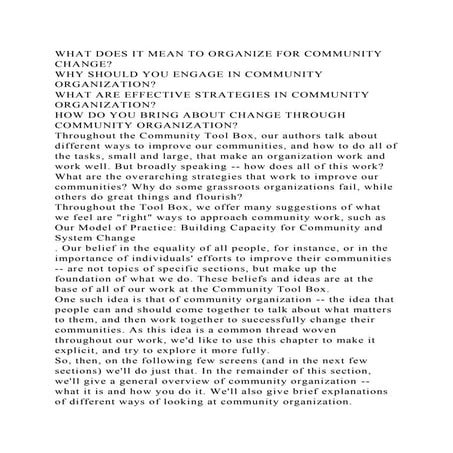 WHAT DOES IT MEAN TO ORGANIZE FOR COMMUNITY CHANGEWHY SHOULD YOU .docx