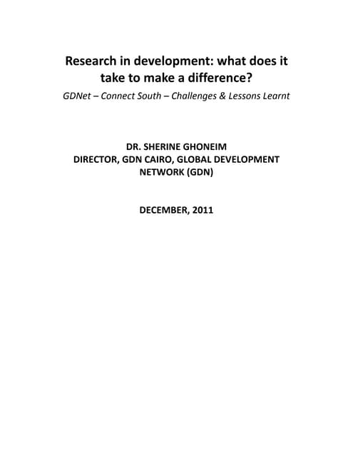 Research in development: what does it take to make a difference?