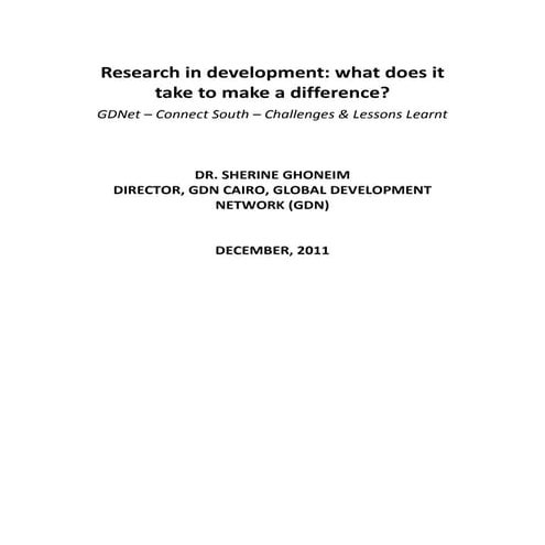 Research in development: what does it take to make a difference?