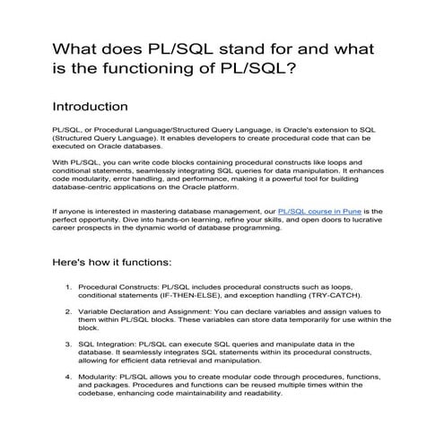 What does PL_SQL stand for and what is the functioning of PL_SQL.docx