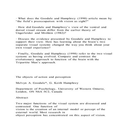 · What does the Goodale and Humphrey (1998) article mean by the f