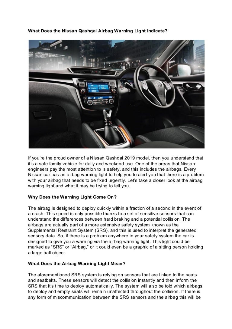 What does the nissan qashqai airbag warning light indicate