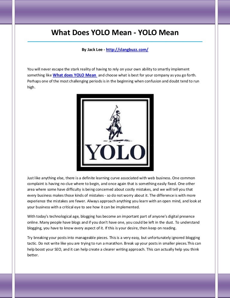 What does yolo mean