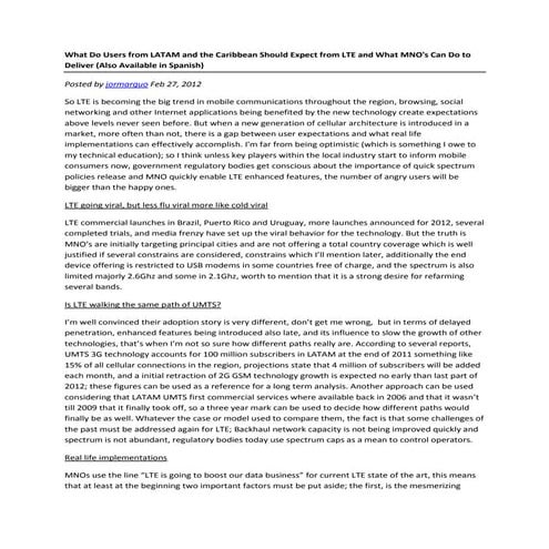 What do users from Latin America and the Caribbean should expect from LTE?