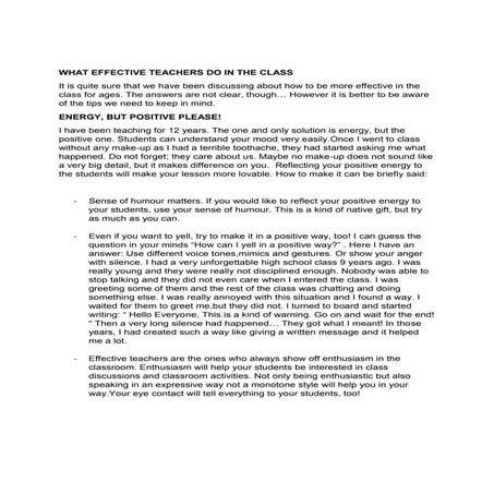 WHAT EFFECTIVE TEACHERS DO IN THE CLASS