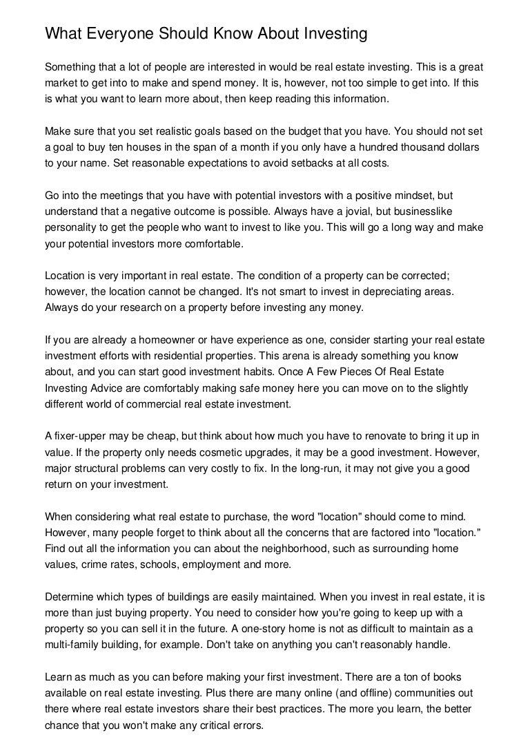What Everyone Should Know About Investing