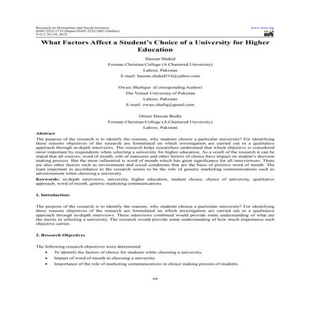 What factors affect a student’s choice of a university for higher ...