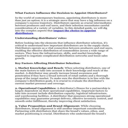 What Factors Influence the Decision to Appoint Distributors?