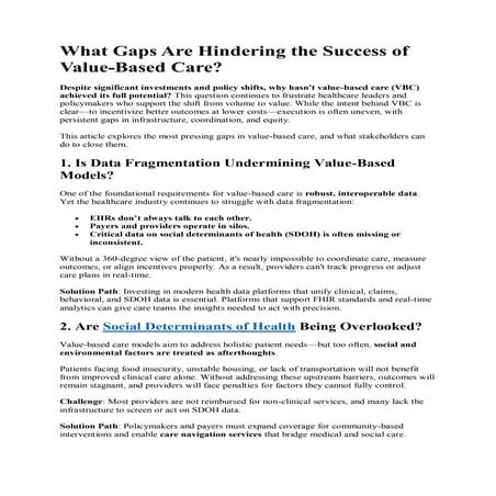 Embracing value of the value based care. | PDF