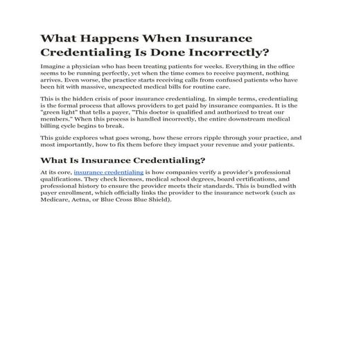 Insurance Credentialing Errors: Fix Denials & Revenue | PDF