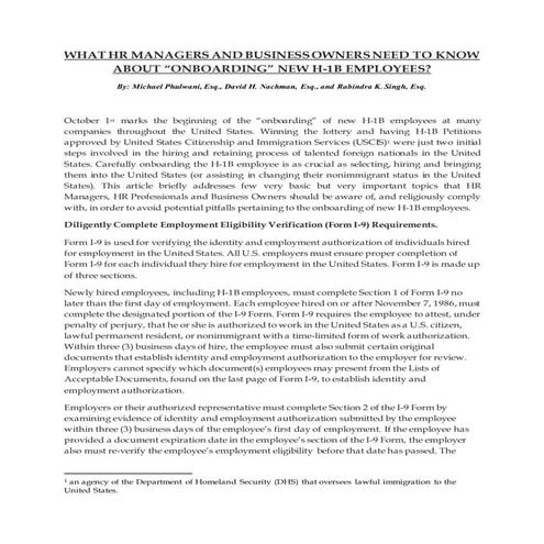 WHAT HR MANAGERS AND BUSINESS OWNERS NEED TO KNOW ABOUT “ONBOARDING” NEW H-1B...