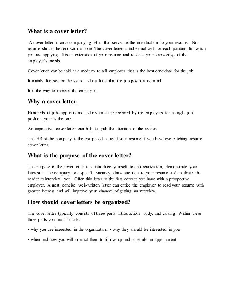 what is the purpose of a good cover letters