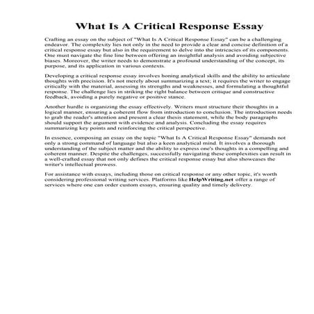What Is A Critical Response Essay. Reflection essay: Critical response paper ...