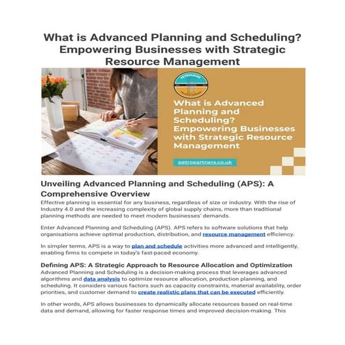 What is Advanced Planning and Scheduling? Empowering Businesses with Strategi...