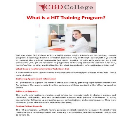 What is a HIT Training Program?Becoming a health information technician