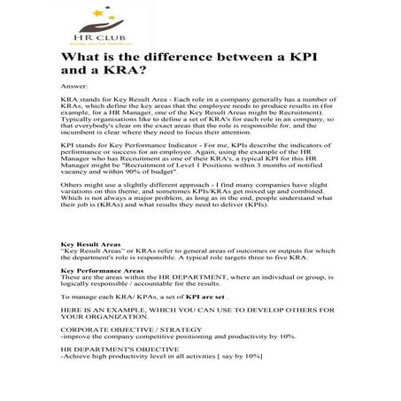 What is a kpi and a kra