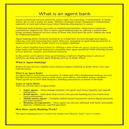 What is an agent banking services in South Africa