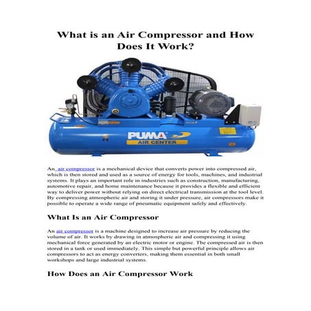 Comprehensive Guide to Air Compressors: Function, Types, and ...