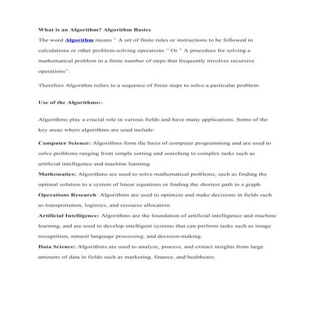 Algorithm - A set of rules for solving operations | PDF