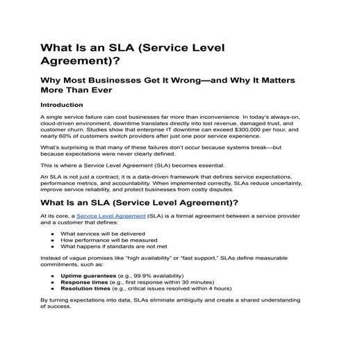 IT Service Level Agreement | PDF