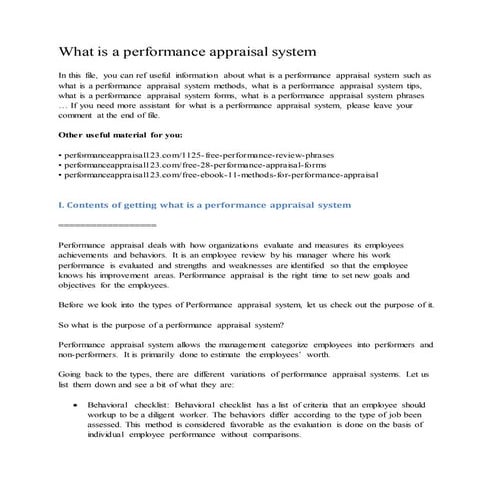 What is a performance appraisal system
