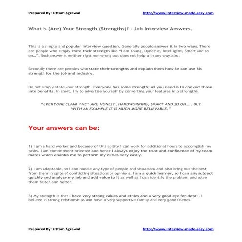 What Are Your Strengths - Interview Answers