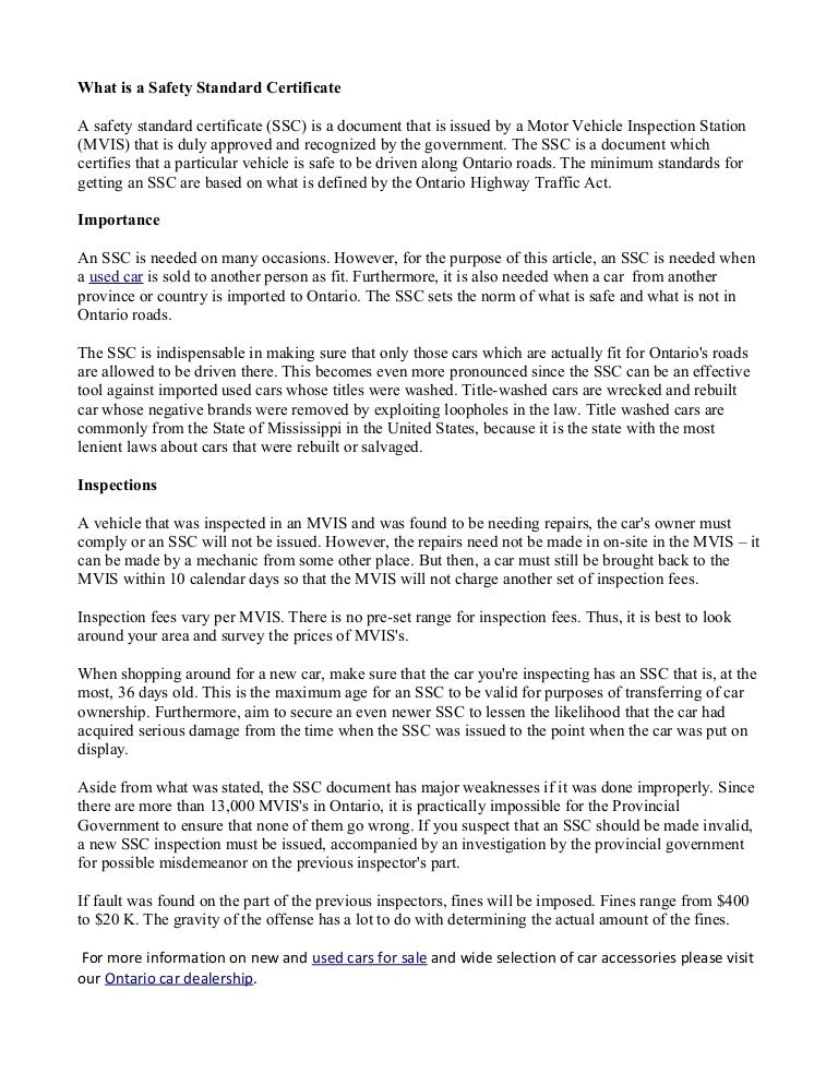 What is a safety standard certificate