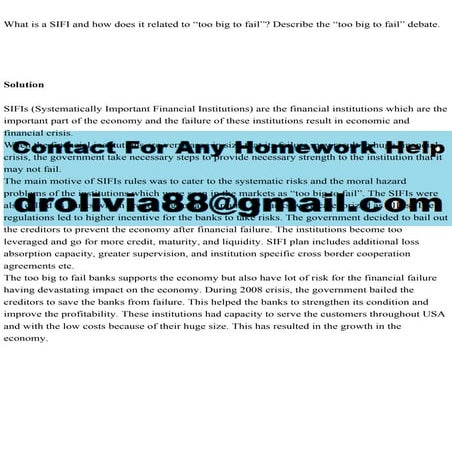 What is a SIFI and how does it related to “too big to fail” Describ.pdf