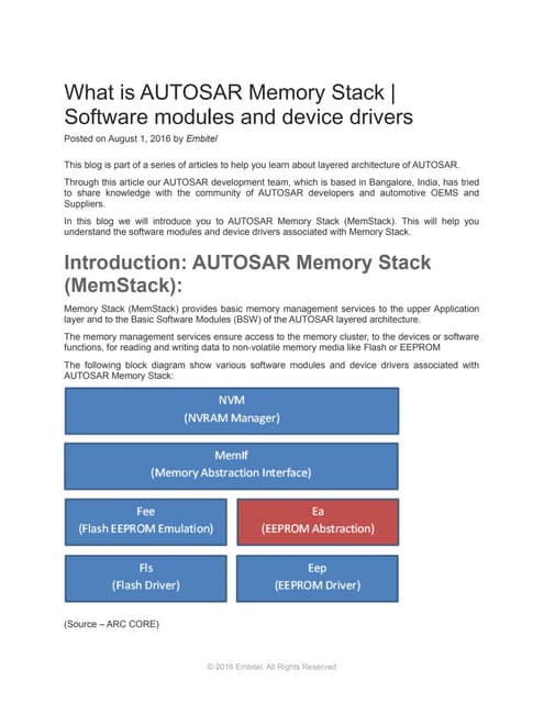 AUTOSAR Memory Stcak (MemStack). | PPTX | Data Storage and Warehousing ...