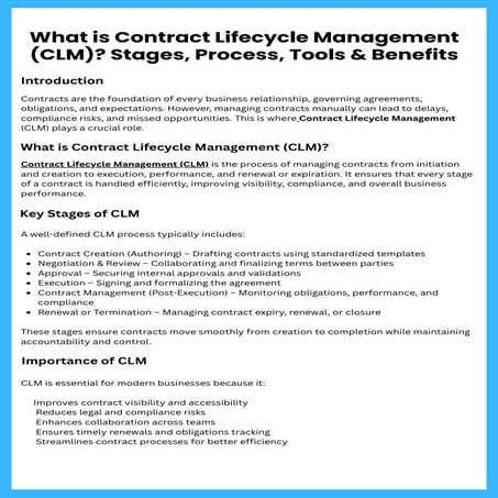 What is CLM -Stages, Benefits,Process & Tools | PDF