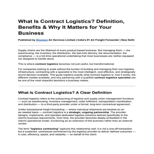 Comprehensive Guide to Contract Logistics: Definition, Benefits ...