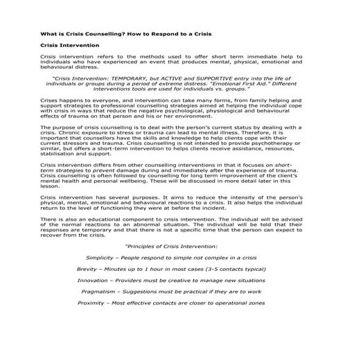 What is crisis counselling