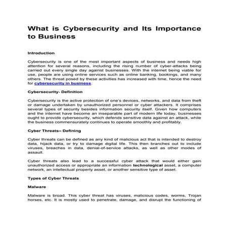 What is Cybersecurity and Its Importance to Business