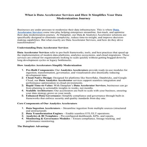 What is Data Accelerator Services and How It Simplifies Your Data Modernizati...