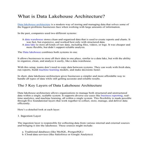 What is Data Lakehouse Architecture Blog