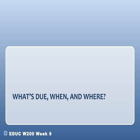 week9 sp2012 What is due when and where