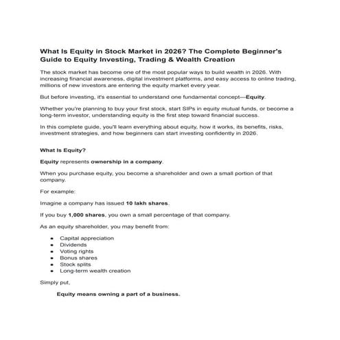 Complete Beginner's Guide to Equity Investing and Wealth Creation in ...