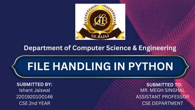 File handling & basic operation on file in python | PPTX