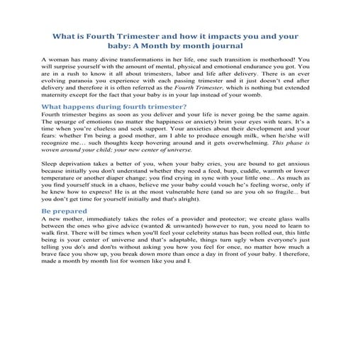 What is fourth trimester and how it impacts you and your baby- Monthly ...