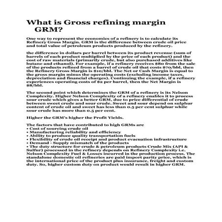 What is Gross refining margin GRM?
