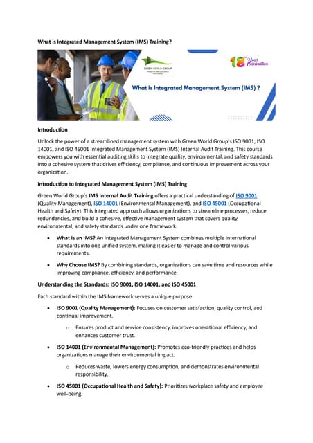 Integrated Management System training,awareness,safety | PPT