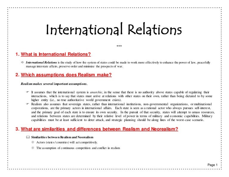 what is international relations and its types