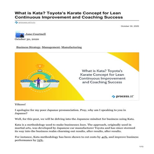 What is Kata? Toyota’s Karate Concept for Lean Continuous Improvement and Coa...