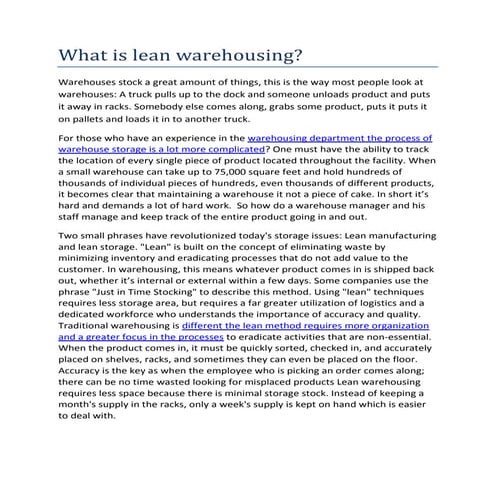 What is lean warehousing
