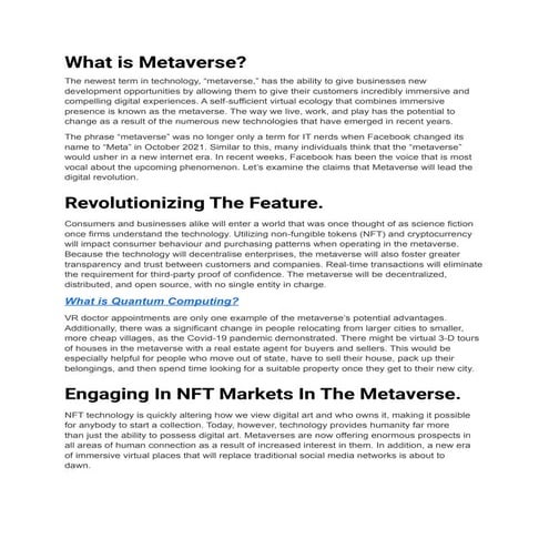 THE FUTURE OF REAL ESTATE: EXPLORING THE METAVERSE | PDF