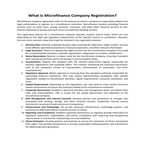 Microfinance: Course outline | DOCX